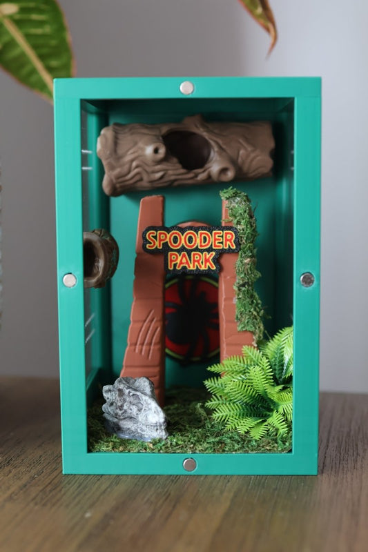 Jumping spider acrylic enclosure with dinosaur theme - SpooderNook