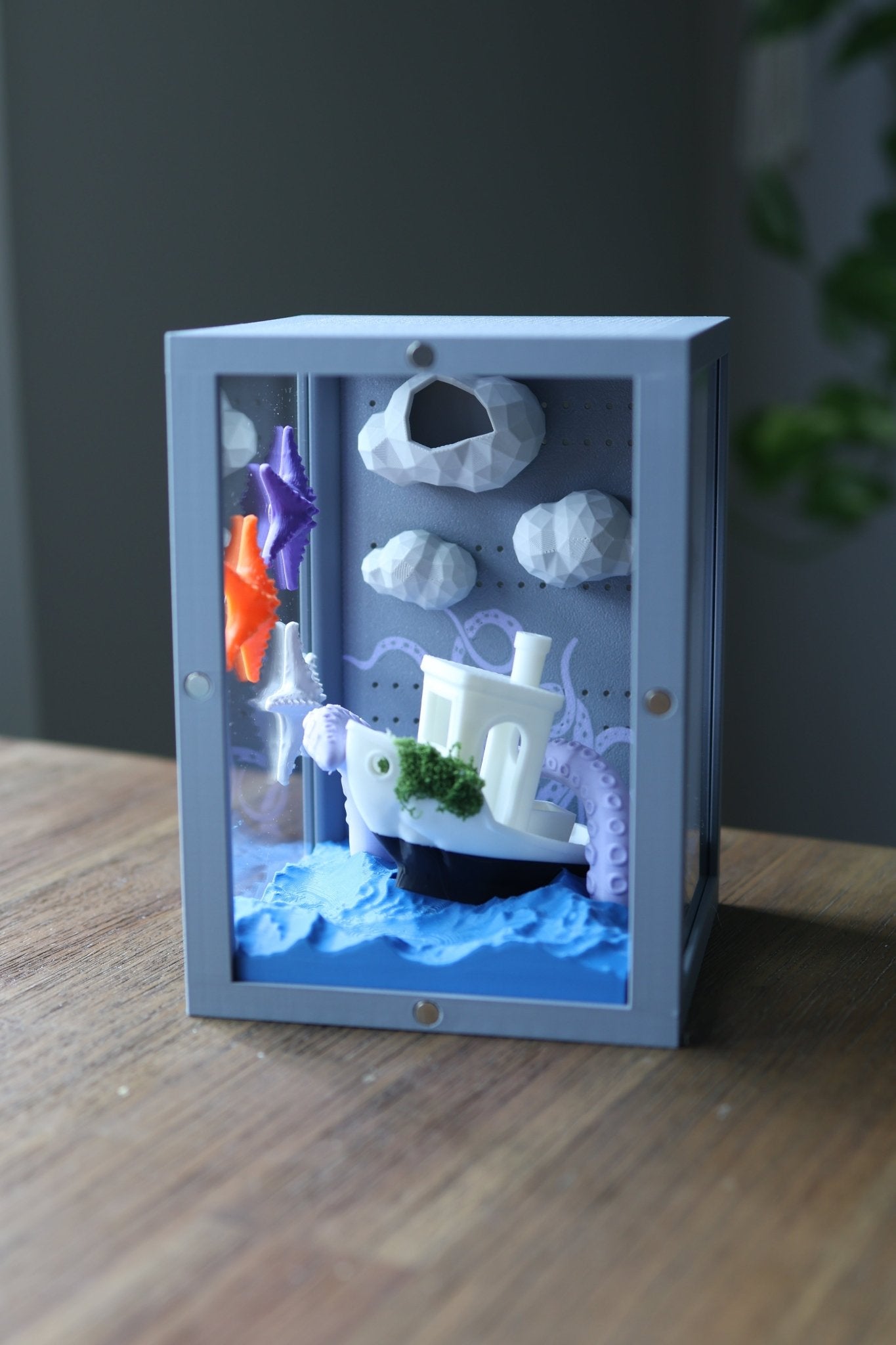 Cloud-shaped hide inside a 3D printed jumping spider enclosure, providing a cozy resting spot