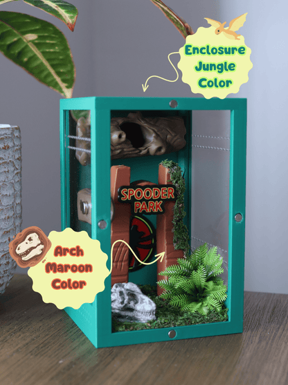 Jumping spider cage with dinosaur theme - SpooderNook